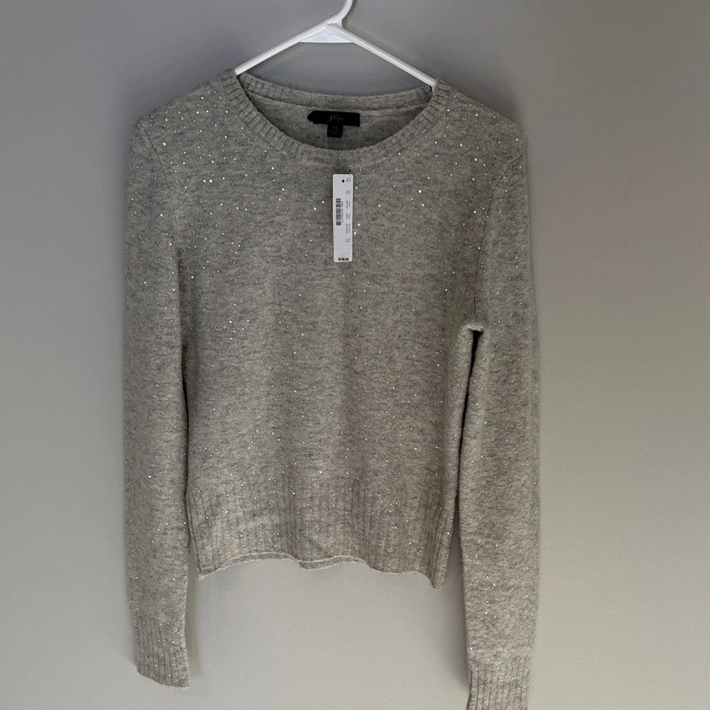 J. Crew Light Gray Sweater with Sparkle Accents - xs NWT - Picture 2 of 16